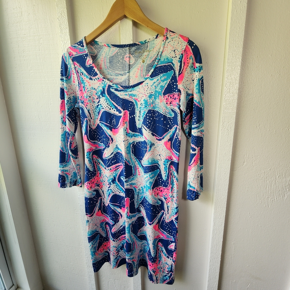 Lilly Pulitzer Beacon Dress Indigo Sea Star Struck Blue Colorful Size XS